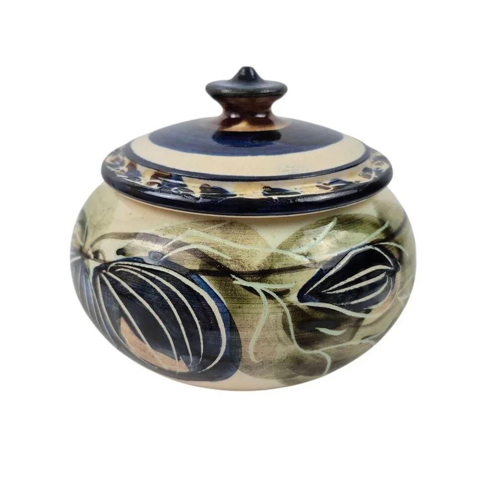 Alcea Ceramic Fait Main France Covered Bowl Hand Painted Earthenware Blue Green - Picture 6 of 10